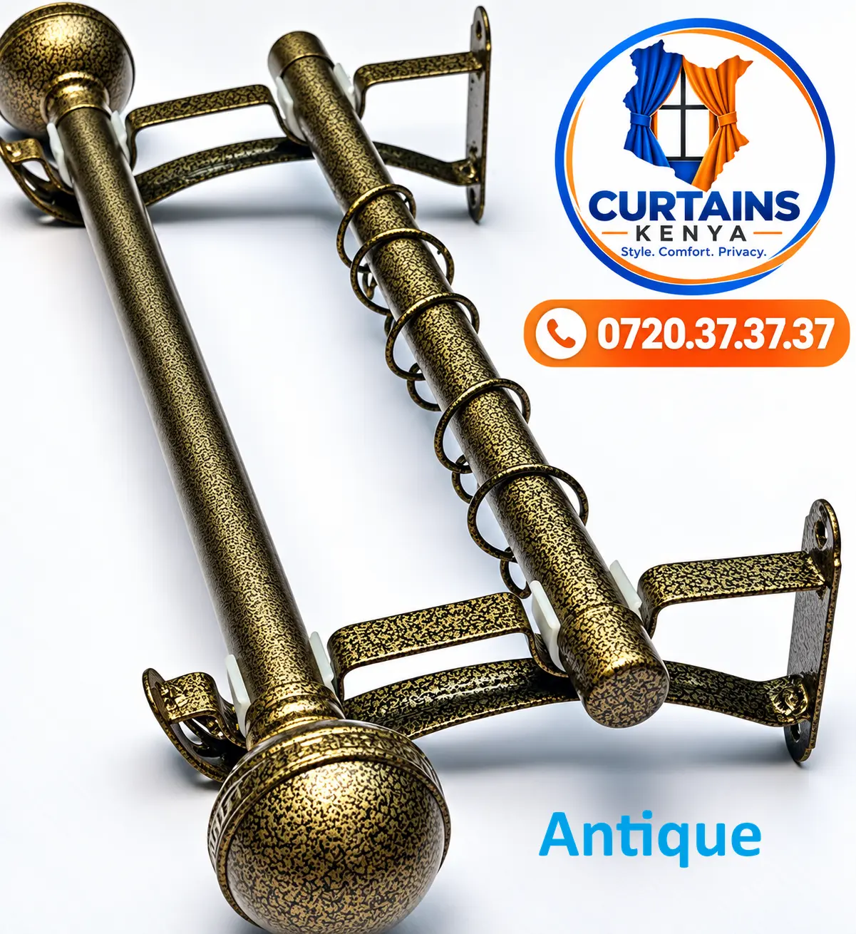 Antique double curtain rod set