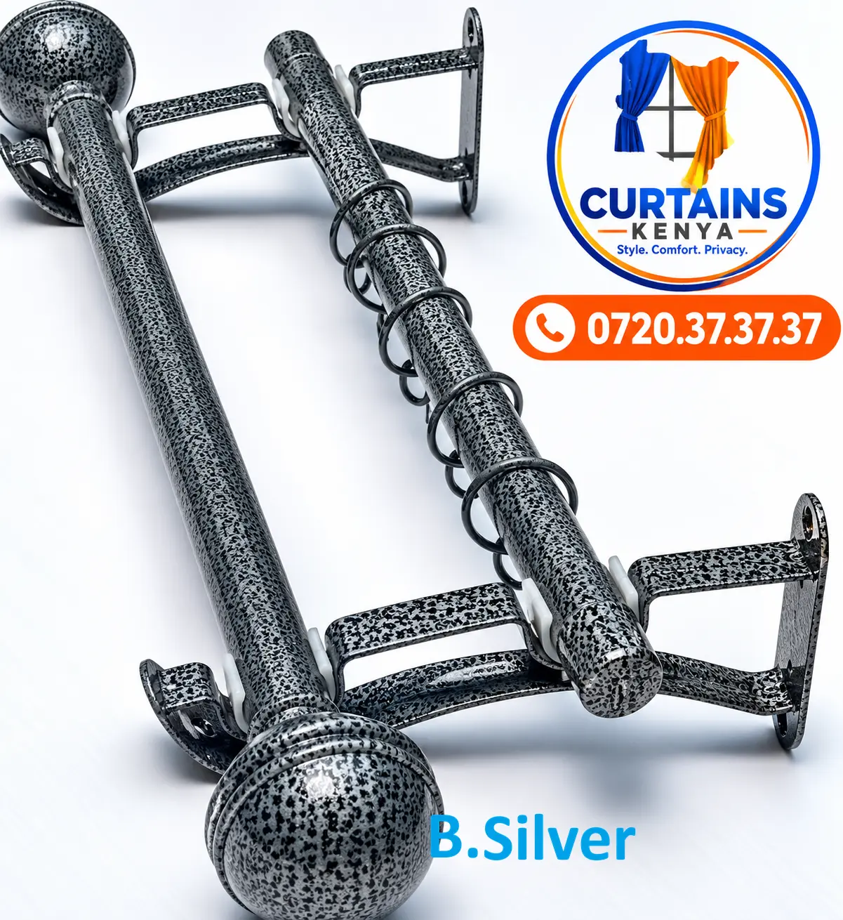 Black and silver curtain rod set