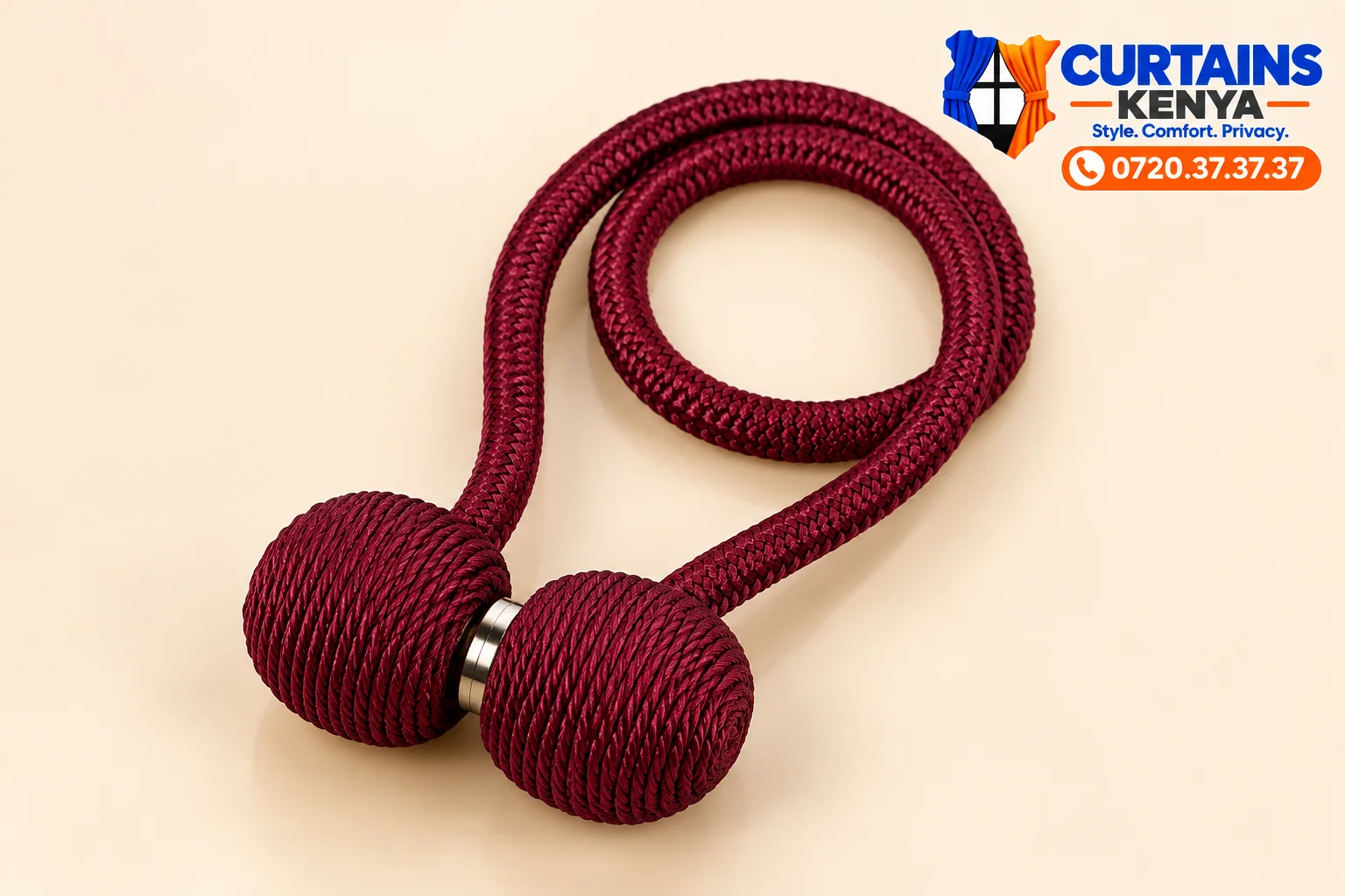 Burgundy rope curtain tiebacks