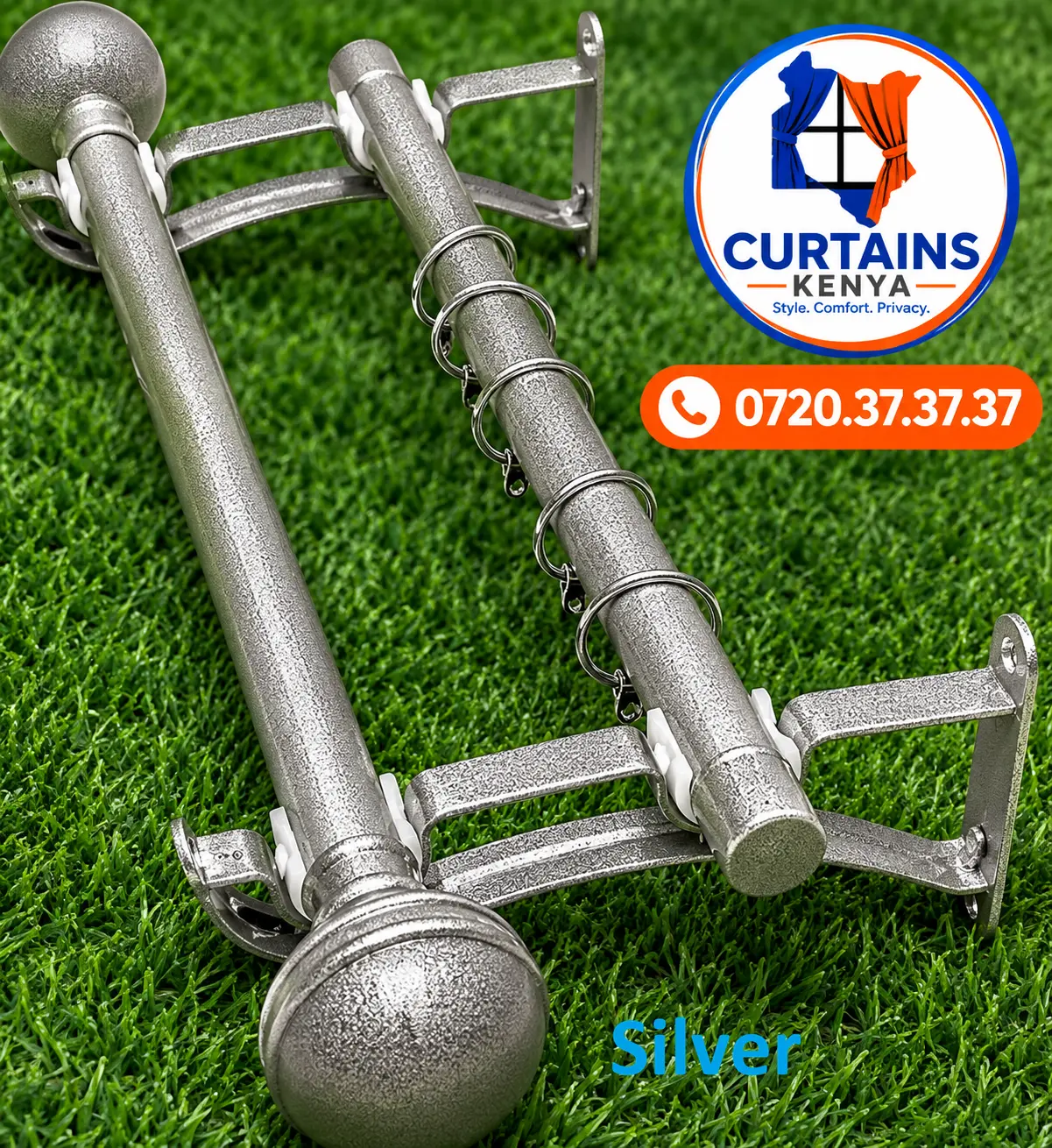 Speckled silver curtain rod set