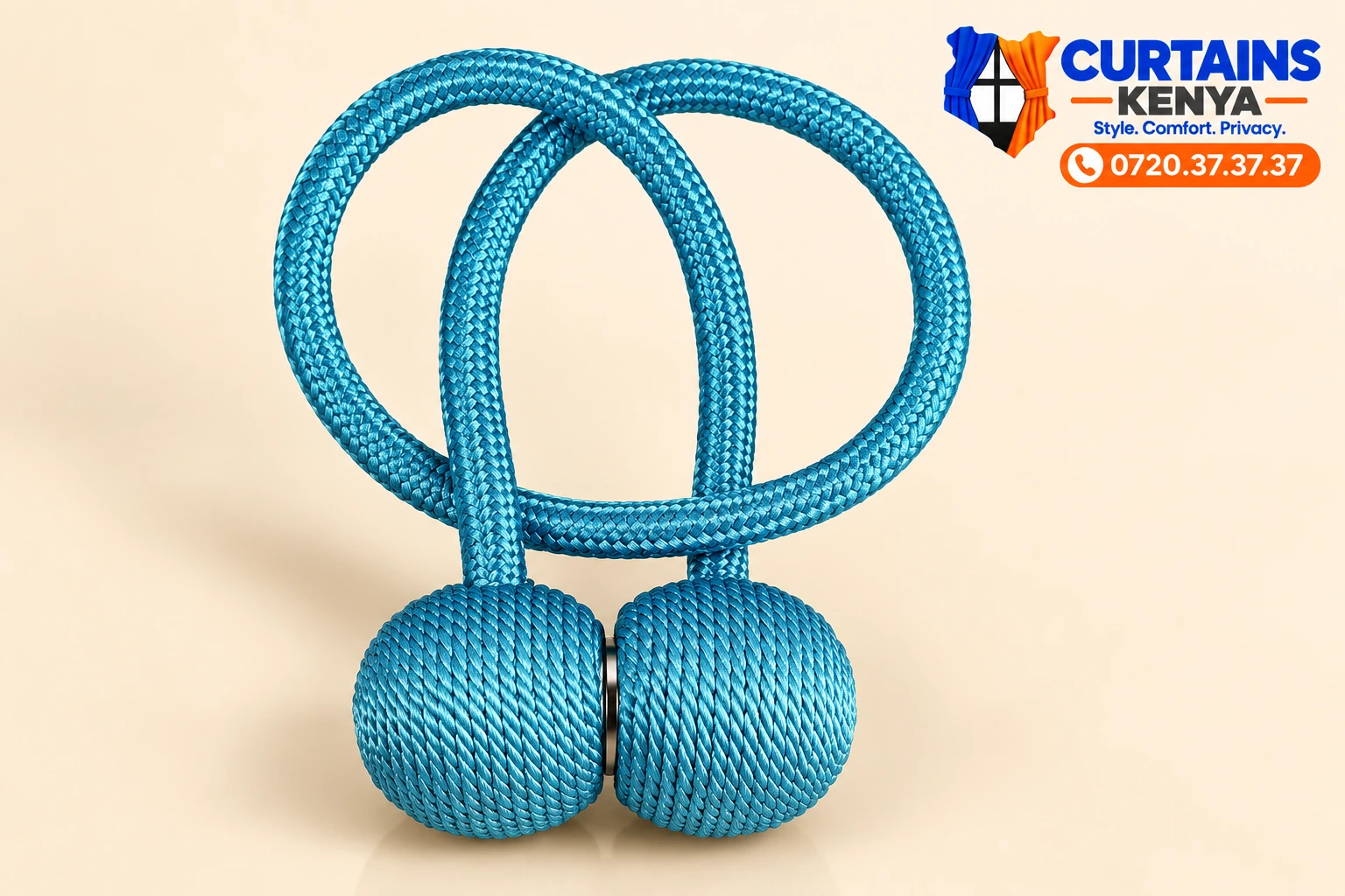 Teal rope curtain tiebacks