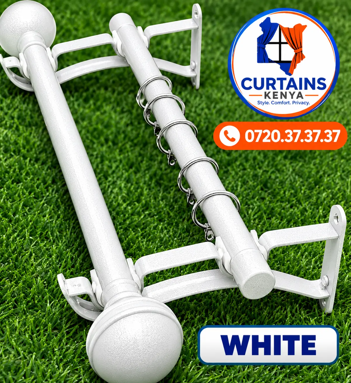 White double curtain rod set